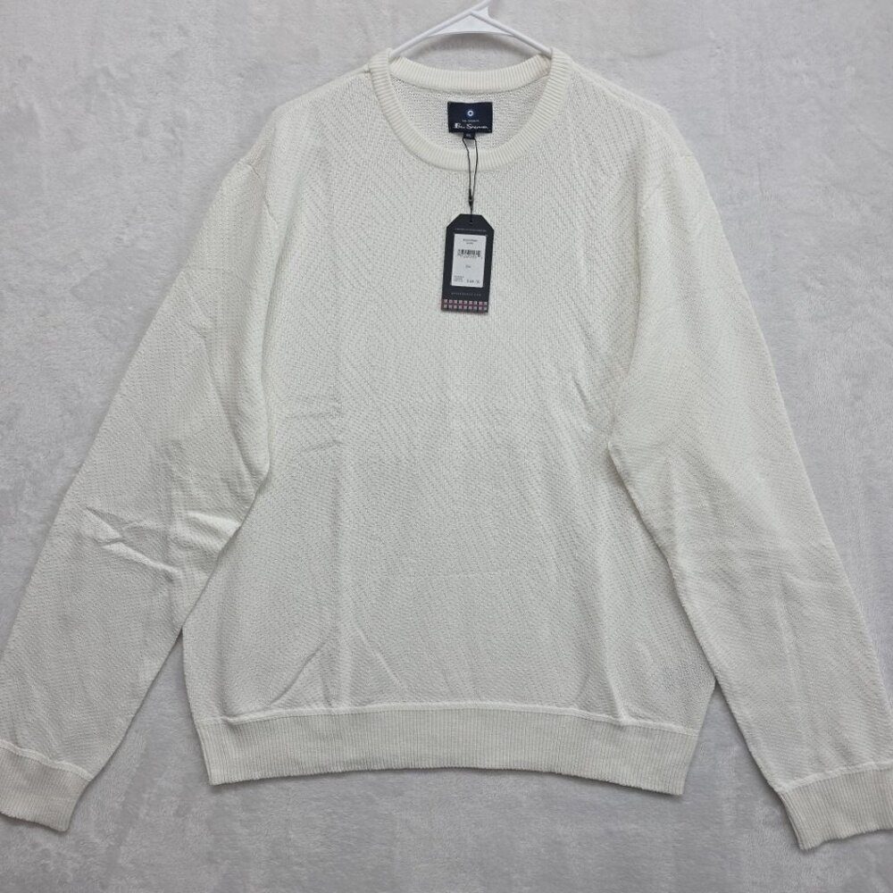 Ben Sherman Mens Ivory White Diamond Honeycomb Knit Sweater Sz XXL 2XL NWT